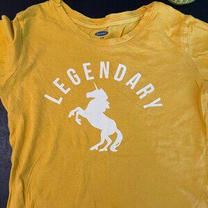 Old Navy, kids mustard yellow long sleeve tee with unicorn, size M 8